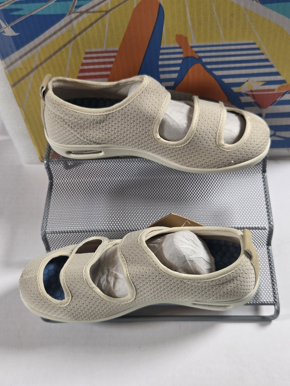 Plitechoice Beige Diabetic Womens 7W Shoes - Adjustable Mary Jane Style - Picture 3 of 12